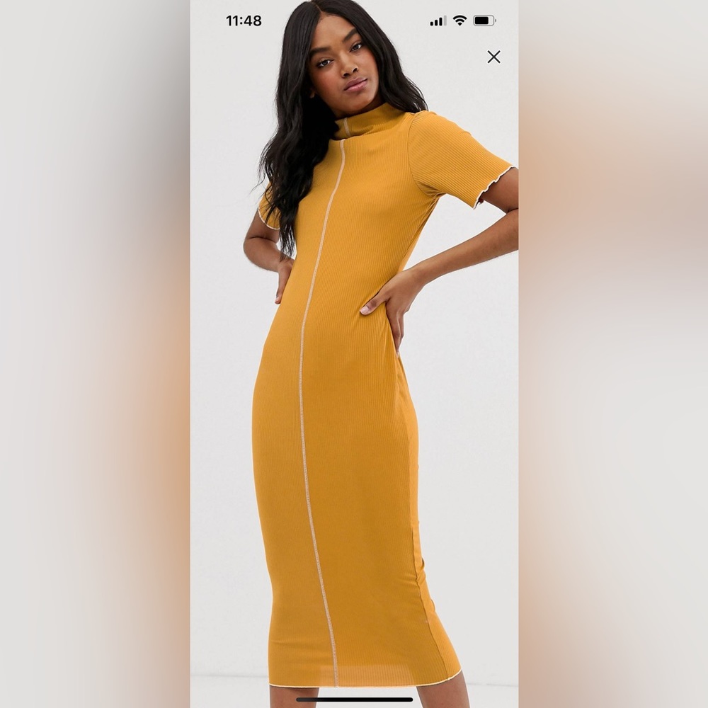ASOS Design midi rib body on dress w/ contrast stitch